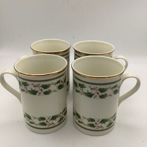 Four Holly Holiday Holly Berry Mugs